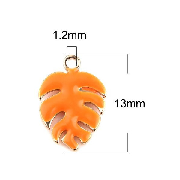 PS11669587 PAX 4 sequins émaillés Feuille Montserrat 13mm Orange sur une base en cuivre doré