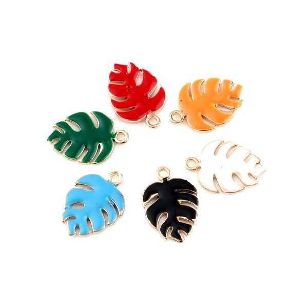 PS11669587 PAX 4 sequins émaillés Feuille Montserrat 13mm Orange sur une base en cuivre doré