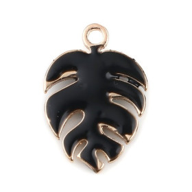 PS11669589 PAX 4 sequins émaillés Feuille Montserrat 13mm Noir sur une base en cuivre doré