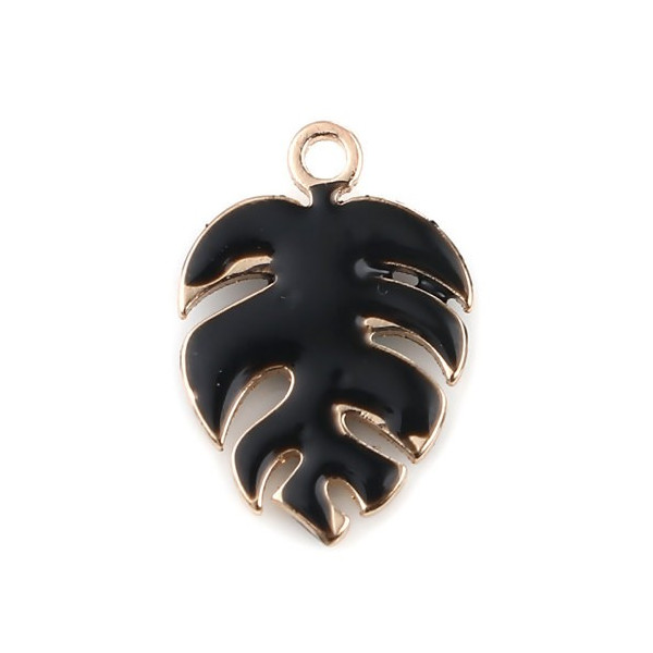 PS11669589 PAX 4 sequins émaillés Feuille Montserrat 13mm Noir sur une base en cuivre doré
