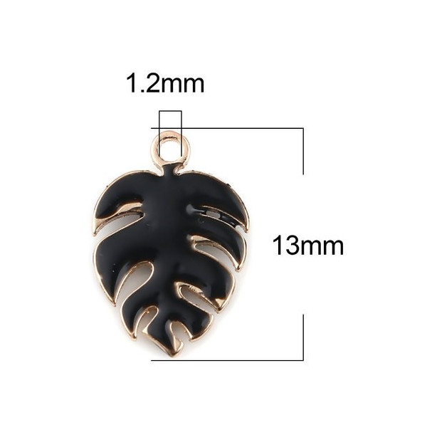 PS11669589 PAX 4 sequins émaillés Feuille Montserrat 13mm Noir sur une base en cuivre doré