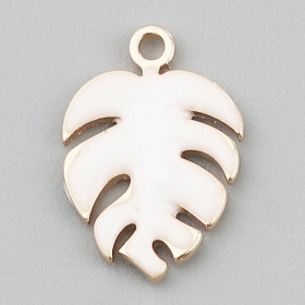 PS11669588 PAX 4 sequins émaillés Feuille Montserrat 13mm Blanc sur une base en cuivre doré