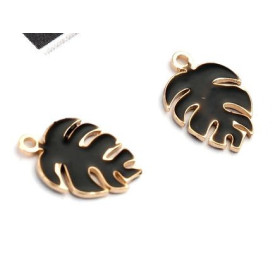 sequins émaillés Feuille Montserrat 13mm Noir sur une base en cuivre doré