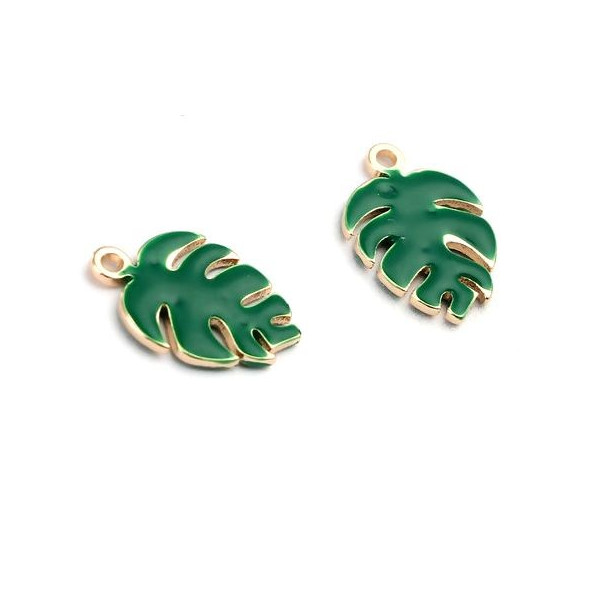sequins émaillés Feuille Montserrat 13mm Vert sur une base en cuivre doré