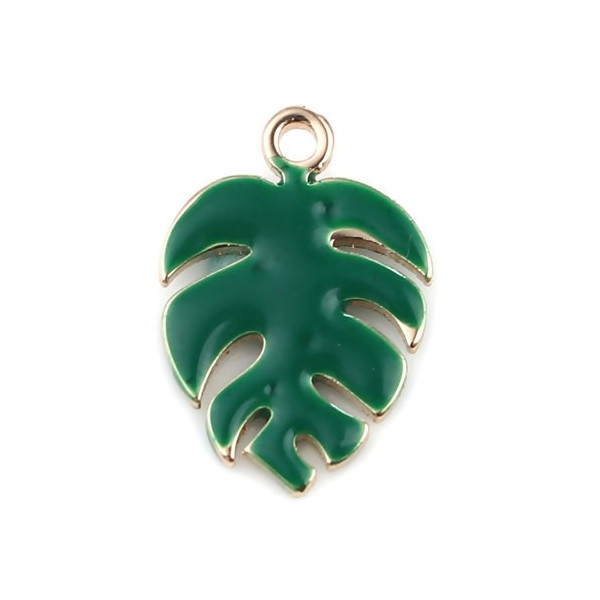Sequins émaillés Feuille Montserrat 13mm Vert sur une base en cuivre doré