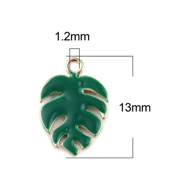 Sequins émaillés Feuille Montserrat 13mm Vert sur une base en cuivre doré