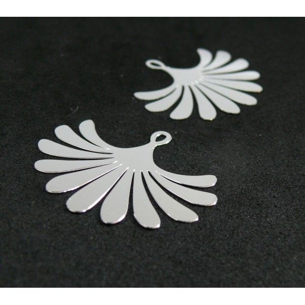 AE115854 Lot de 2 Estampes pendentif filigrane Eventail Argent Vif 29 par 35 mm