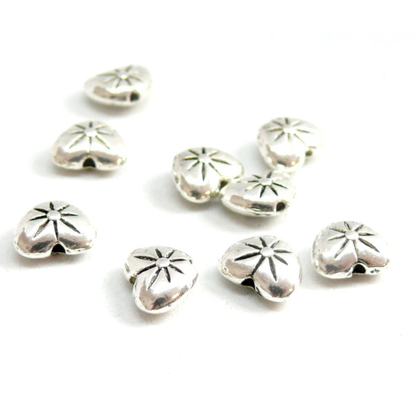 ZN999 PAX 25 perles intercalaires Coeur  8mm Métal coloris Argent Antique