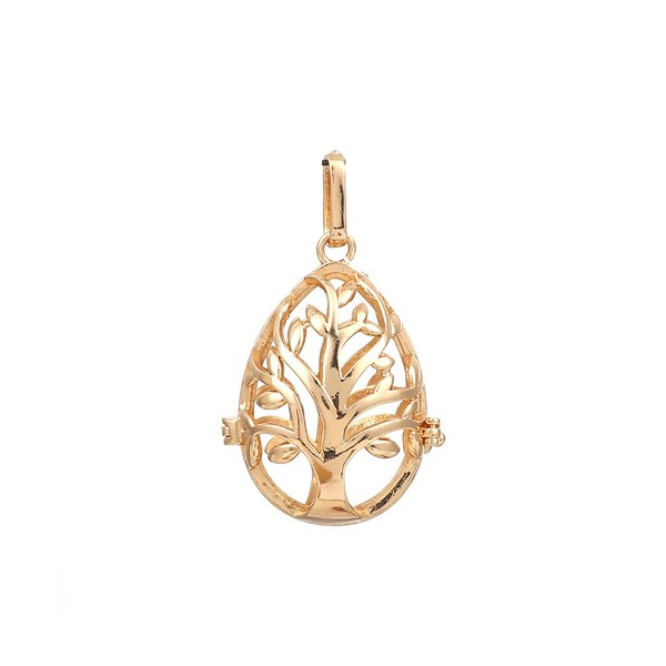 Pendentif Cage Goutte ARBRE pour PERLE BOULE BOLA Grossesse 18mm cuivre Doré