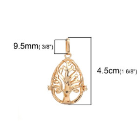 Pendentif Cage Goutte ARBRE pour PERLE BOULE BOLA Grossesse 18mm cuivre Doré