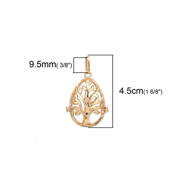 Pendentif Cage Goutte ARBRE pour PERLE BOULE BOLA Grossesse 18mm cuivre Doré