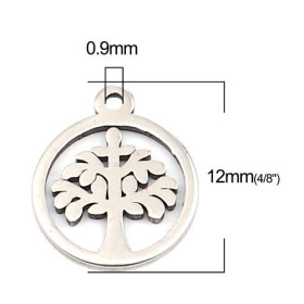 S11257480 PAX 10 Pendentifs Arbre dans cercle 10 mm en Acier Inoxydable Coloris Argent pour bijoux raffinés