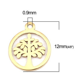 S11257484 PAX 5 Pendentifs Arbre dans cercle 10 mm en Acier Inoxydable Coloris Doré pour bijoux raffinés