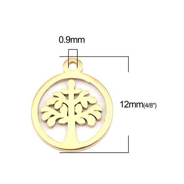 S11257484 PAX 5 Pendentifs Arbre dans cercle 10 mm en Acier Inoxydable Coloris Doré pour bijoux raffinés