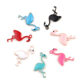 PS11669607 PAX 2  Pendentifs style émaillés Flamingo, Flamant Rose 14 par 7mm Bleu Turquoise