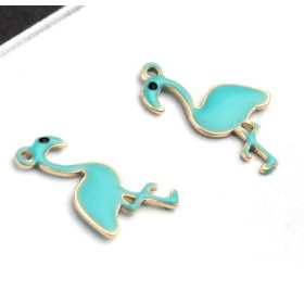 Pendentifs style émaillés Flamingo, Flamant Rose 14 par 7mm Bleu Turquoise