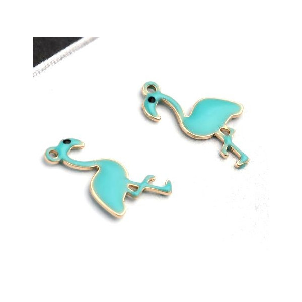 Pendentifs style émaillés Flamingo, Flamant Rose 14 par 7mm Bleu Turquoise