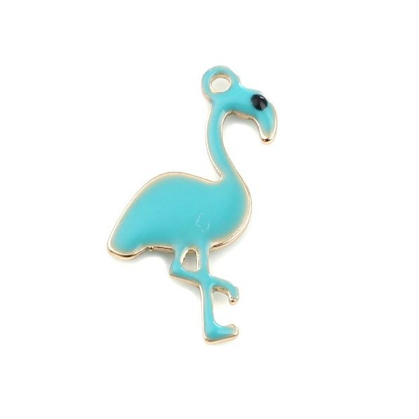 Pendentifs style émaillés Flamingo, Flamant Rose 14 par 7mm Bleu Turquoise
