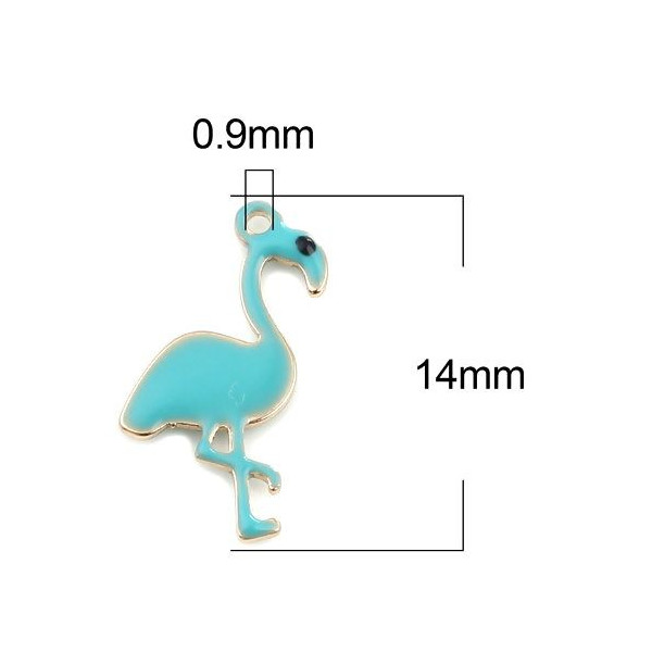 Pendentifs style émaillés Flamingo, Flamant Rose 14 par 7mm Bleu Turquoise
