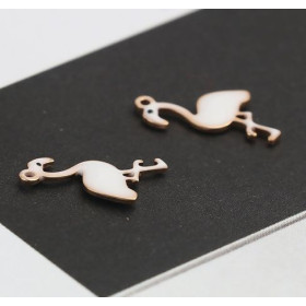 Pendentifs style émaillés Flamingo, Flamant Rose 14 par 7mm Blanc