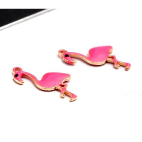 Pendentifs style émaillés Flamingo, Flamant Rose 14 par 7mm Rose ( pendentifs très fins )
