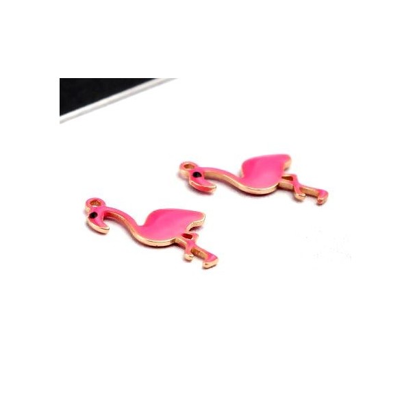 Pendentifs style émaillés Flamingo, Flamant Rose 14 par 7mm Rose ( pendentifs très fins )