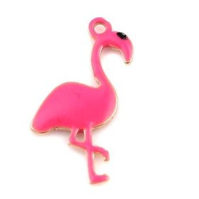 PS11669605 PAX 2  Pendentifs style émaillés Flamingo, Flamant Rose 14 par 7mm Rose