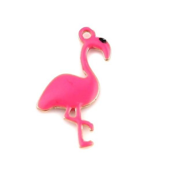 PS11669605 PAX 2  Pendentifs style émaillés Flamingo, Flamant Rose 14 par 7mm Rose