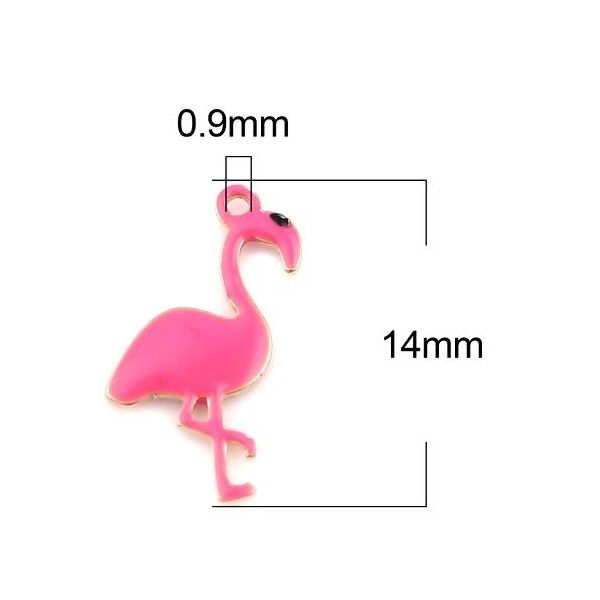 PS11669605 PAX 2  Pendentifs style émaillés Flamingo, Flamant Rose 14 par 7mm Rose