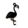 Pendentifs style émaillés Flamingo, Flamant Rose 14 par 7mm Noir ( pendentifs très fins )