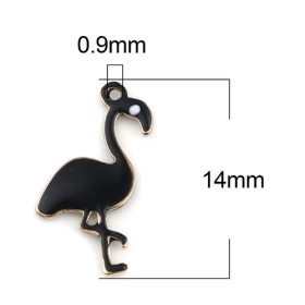 PS11669603 PAX 2  Pendentifs style émaillés Flamingo, Flamant Rose 14 par 7mm Noir