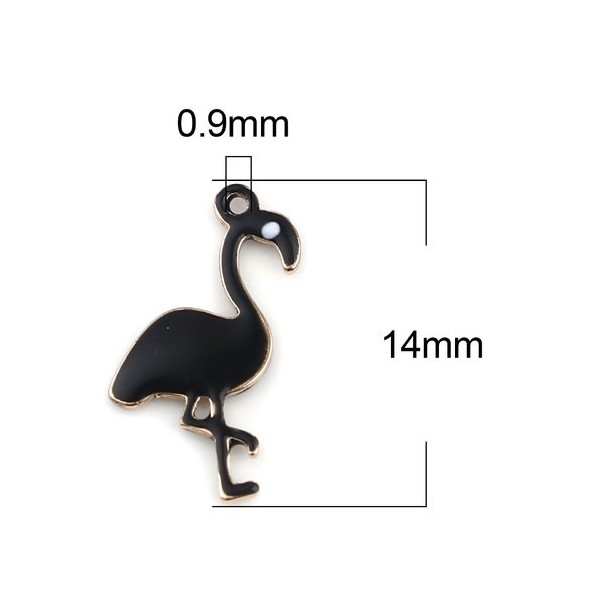 Pendentifs style émaillés Flamingo, Flamant Rose 14 par 7mm Noir