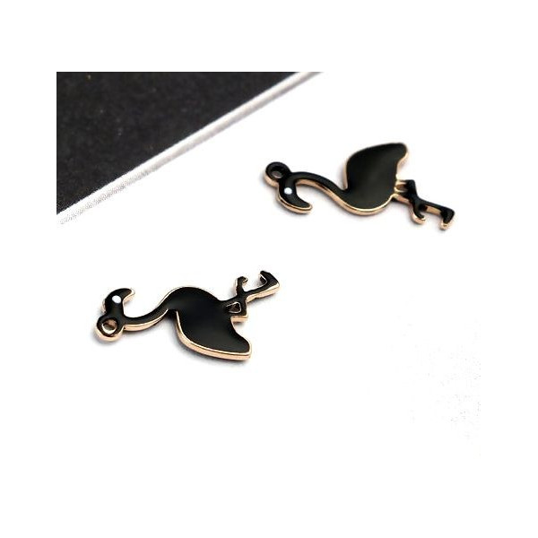 Pendentifs style émaillés Flamingo, Flamant Rose 14 par 7mm Noir