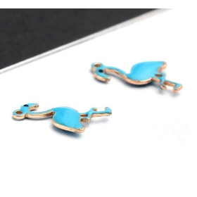 PS11669607 PAX 2  Pendentifs style émaillés Flamingo, Flamant Rose 14 par 7mm Bleu