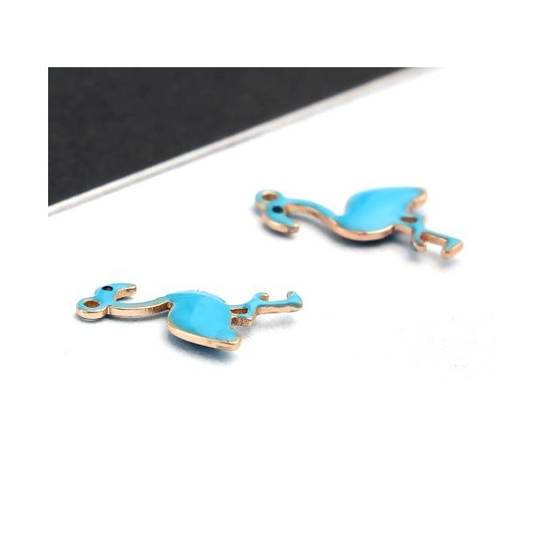 Pendentifs style émaillés Flamingo, Flamant Rose 14 par 7mm Bleu