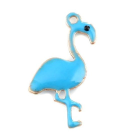Pendentifs style émaillés Flamingo, Flamant Rose 14 par 7mm Bleu ( pendentifs très fins )
