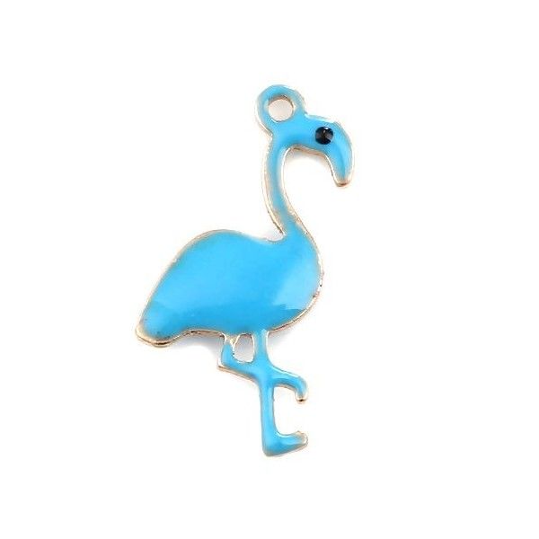 Pendentifs style émaillés Flamingo, Flamant Rose 14 par 7mm Bleu ( pendentifs très fins )