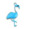 Pendentifs style émaillés Flamingo, Flamant Rose 14 par 7mm Bleu ( pendentifs très fins )