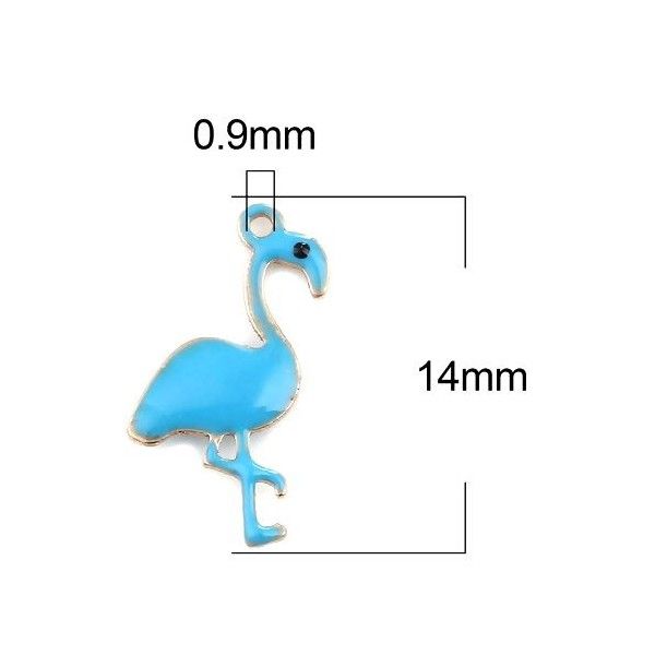 PS11669607 PAX 2  Pendentifs style émaillés Flamingo, Flamant Rose 14 par 7mm Bleu