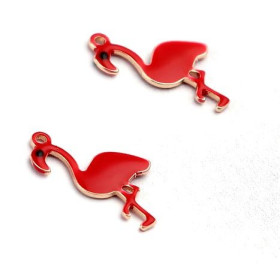 Pendentifs style émaillés Flamingo, Flamant Rose 14 par 7mm Rouge ( pendentifs très fins )