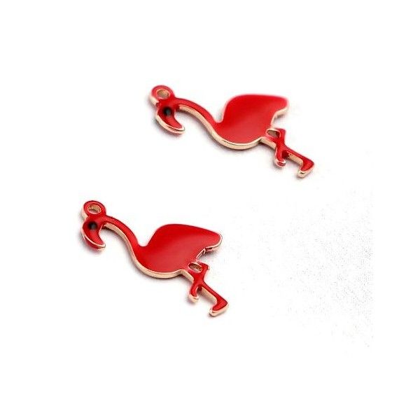 Pendentifs style émaillés Flamingo, Flamant Rose 14 par 7mm Rouge ( pendentifs très fins )