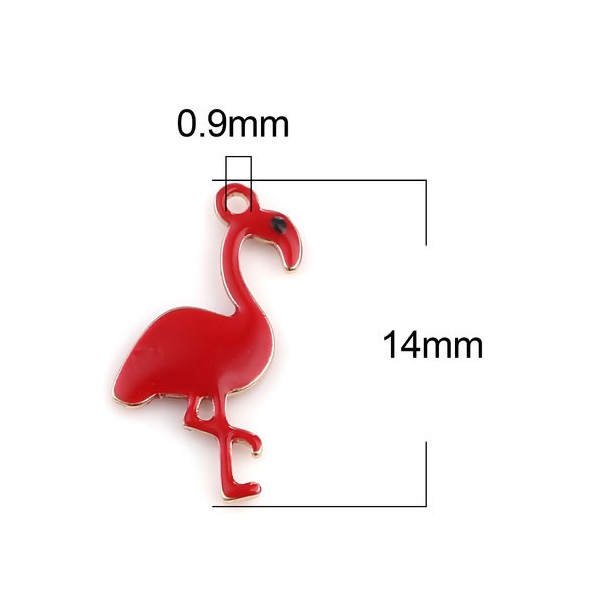 Pendentifs style émaillés Flamingo, Flamant Rose 14 par 7mm Rouge