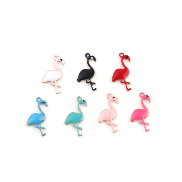 Pendentifs style émaillés Flamingo, Flamant Rose 14 par 7mm Rouge