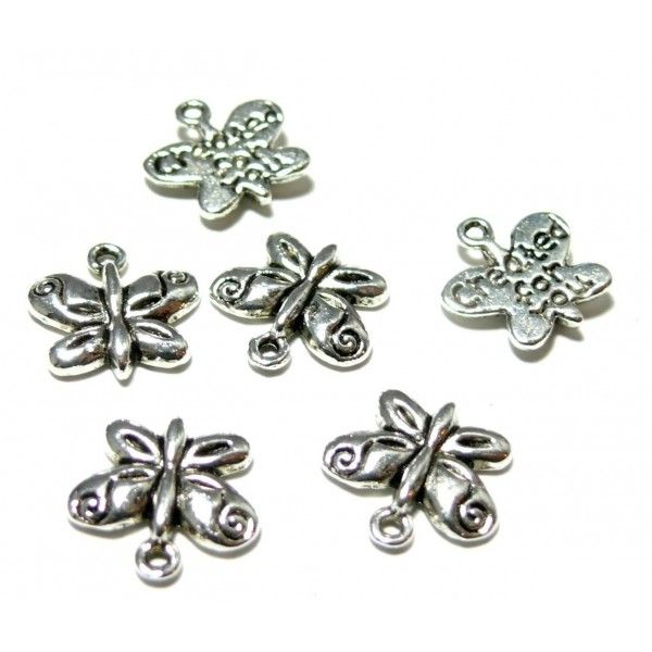 10 breloques Petits Papillons CREATE FOR YOU ZN 1739 Vieil Argent, DIY