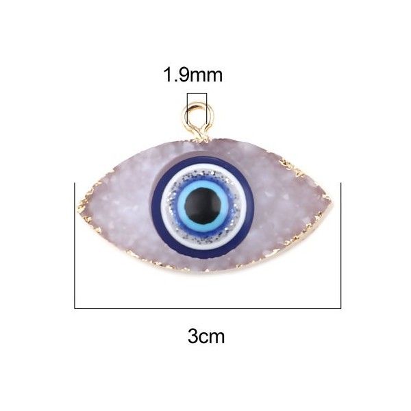 Pendentif Oeil de protection Résine style émaillés 3 par 2cm  coloris Blanc et Doré