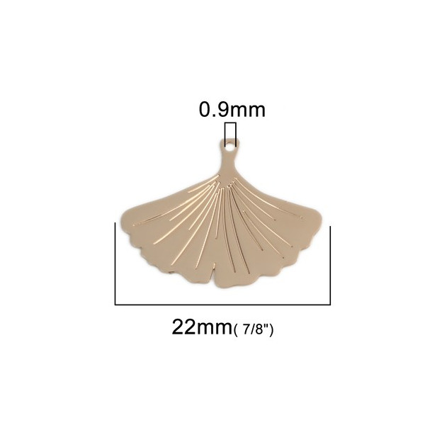 Estampes pendentif filigrane Mini Ginkgo biloba cuivre couleur Doré de 22mm