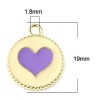 PS11674697 PAX 10 pendentifs émaillés Cercle et Coeur Violet 16mm