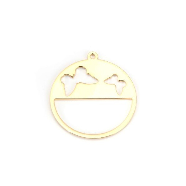 PS11120277 PAX de 2 pendentifs Papillons dans Cercle 28mm Cuivre Doré 18KT