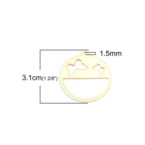 PS11120277 PAX de 2 pendentifs Papillons dans Cercle 28mm Cuivre Doré 18KT