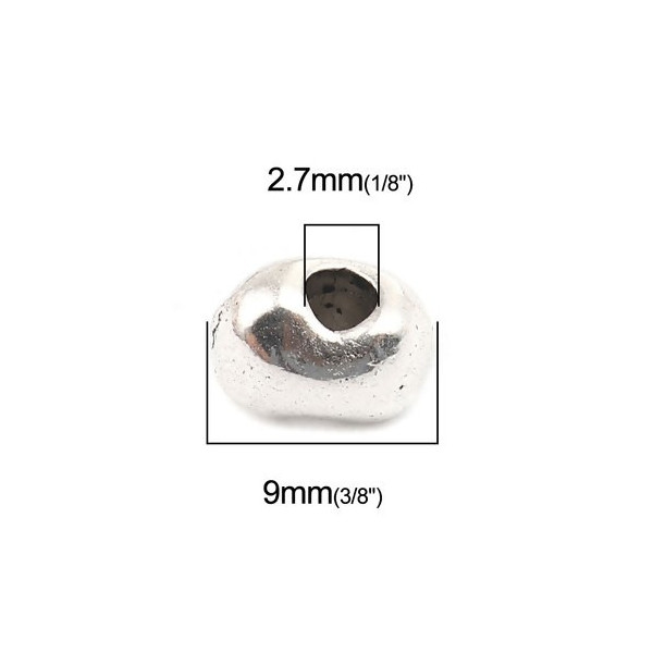 Perles Intercalaires Forme Galet 9x7mm – Métal Couleur Argent Platine